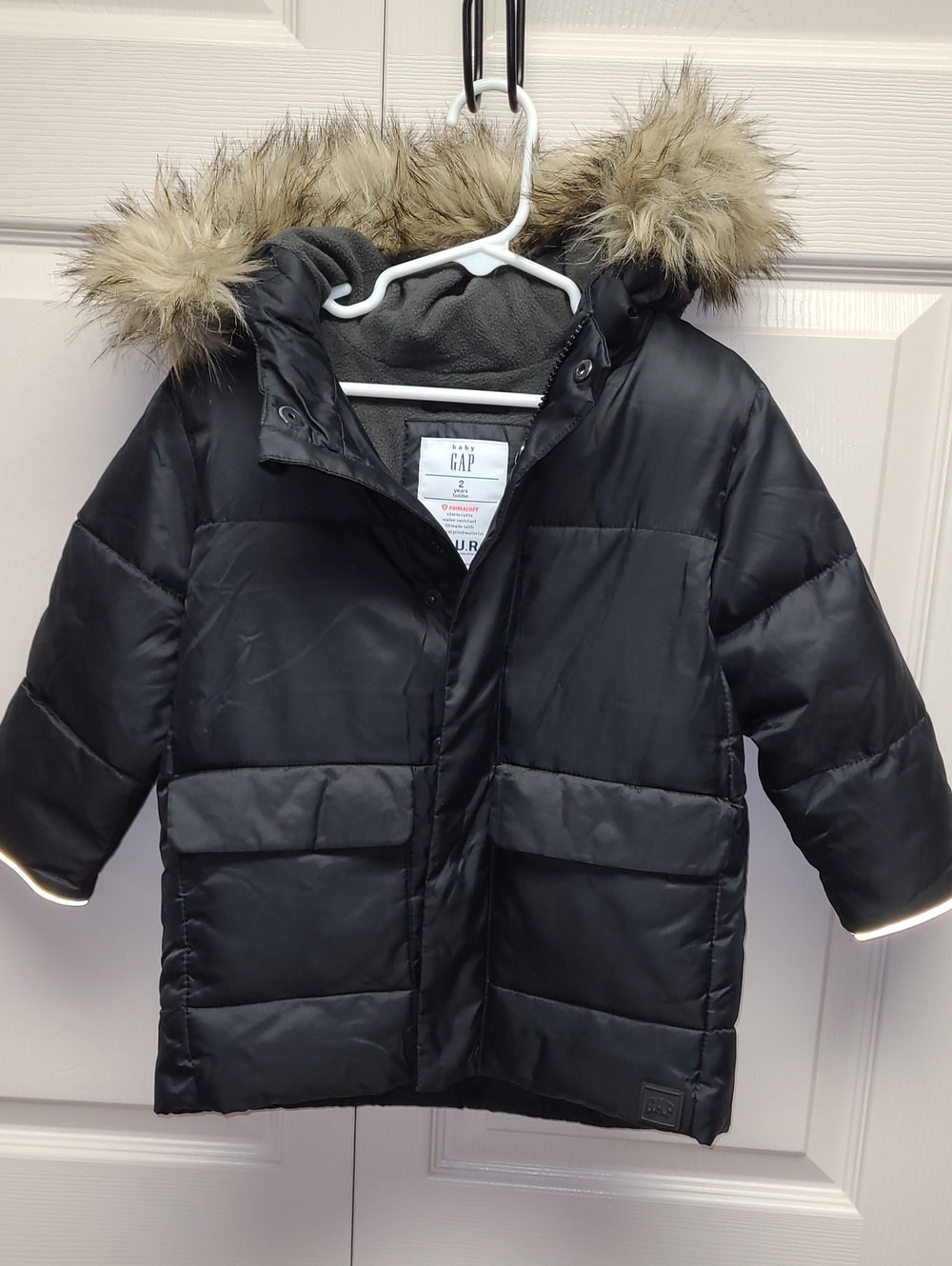 GAP Black Kids Heavy weight Parka Puffer Jacket winter coat w/ Faux Fur Hood 2T
